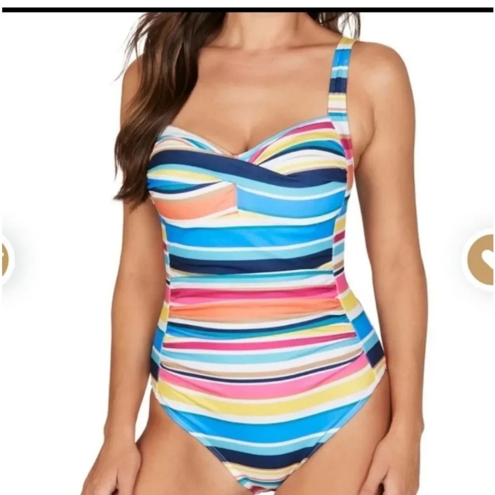 Niptuck Swim‎ Multi Color Striped Tummy Control One Piece Swimsuit  Size 6